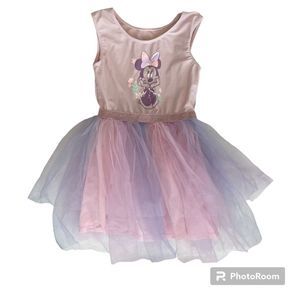 Disney Junior Minnie Floral Tulle Ballerina Tutu Sparkly Pink Dress 5T *